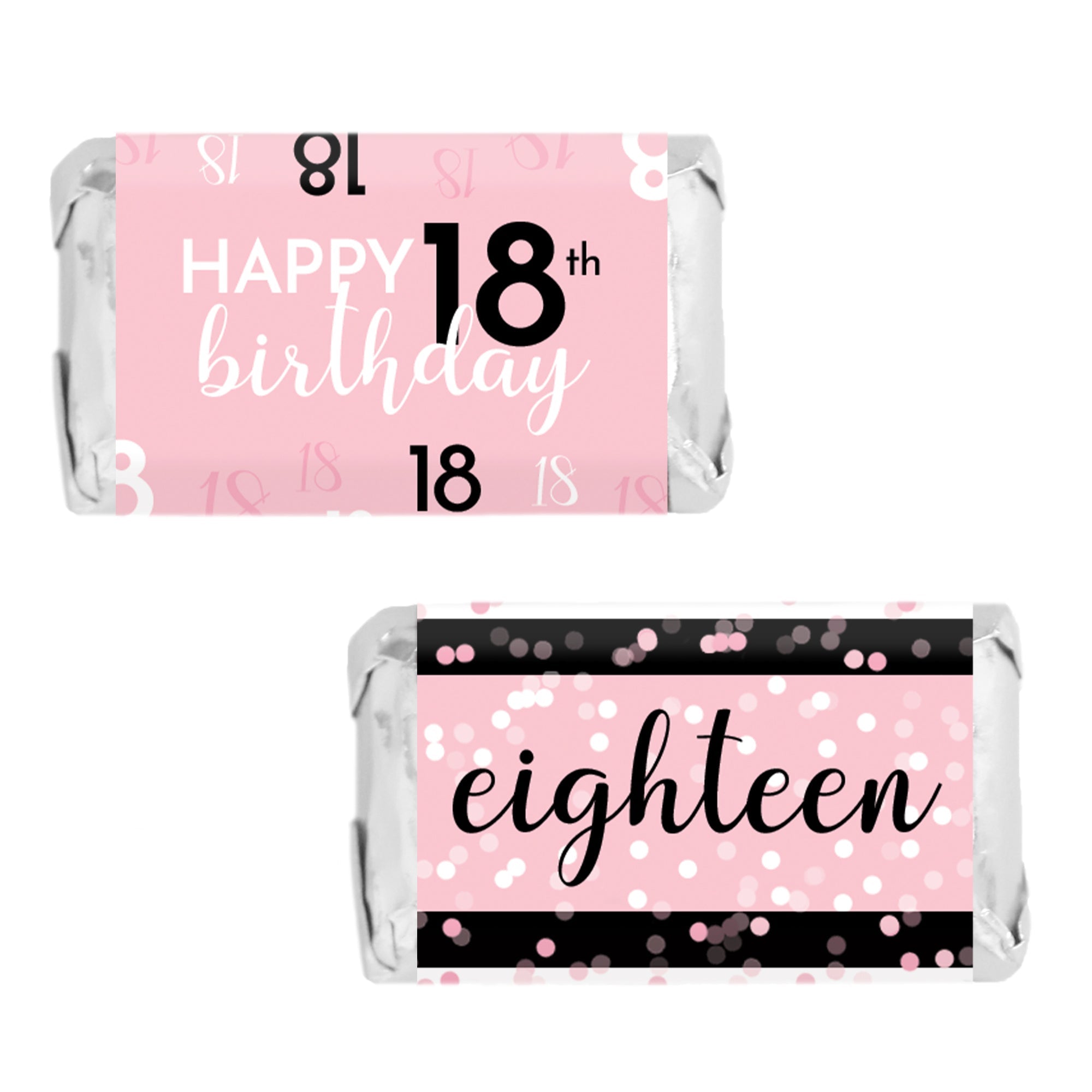 Pink and Black 18th Birthday Hersheys Miniatures Candy Bar Wrappers Stickers